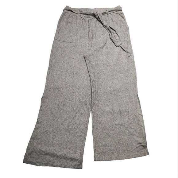 Lauren Conrad Grey High Rise Belted Wide Leg Slit Knit Pants Large - Picture 5 of 14